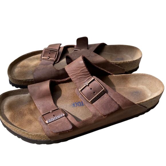 Birkenstock Men's Arizona Sandal EU 46 US 13 Brown Leather Slide Double Strap - Picture 13 of 13